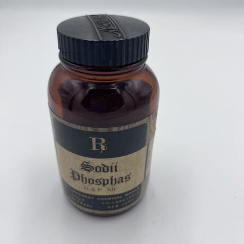 Vintage Mallinckrodt Brown Dispensary Bottle Sodium Phosphate 4.75" Empty - Thumbnail 2