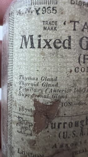 Vintage Burroughs Wellcome Mixed Glands No.2 Tabloids Intact Original Label 3.5" - Thumbnail 4
