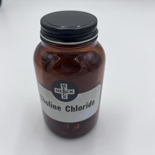 4.75'' Vintage Merck Choline Chloride EMPTY Amber Apothecary Pharmacy Bottle - Thumbnail 2