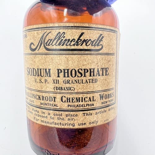 Vintage Mallinckrodt Brown Dispensary Bottle Sodium Phosphate 4.75" Empty - Thumbnail 3