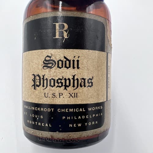 Vintage Mallinckrodt Brown Dispensary Bottle Sodium Phosphate 4.75" Empty - Thumbnail 4