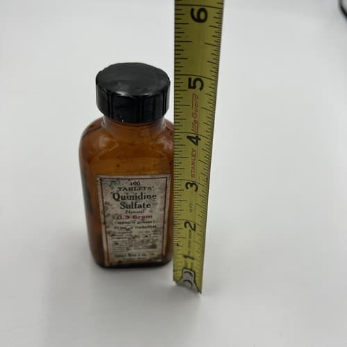 antique Quinidine Sulfate Amber •LABELED MEDICINE BOTTLE• Davies, Rose EMPTY - Thumbnail 5