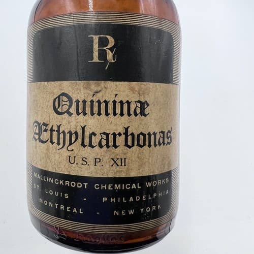 Vintage Mallinckrodt Brown Pharmacy Bottle Quinine Label Decorative 4.75" Empty - Thumbnail 5