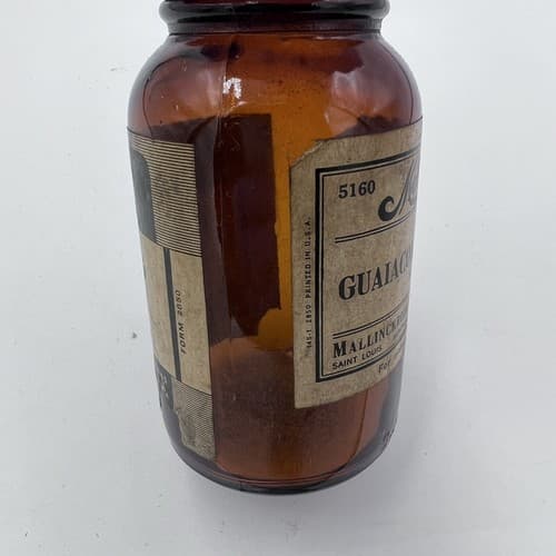 Vintage Mallinckrodt Brown Pharmacy Bottle Guaiacol 4.75" Empty - Thumbnail 3