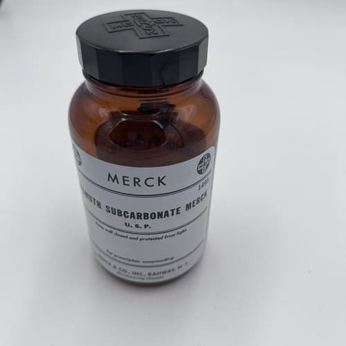 4.75'' Merck Bismut Subcarbonate EMPTY Amber Apothecary Pharmacy Bottle - Thumbnail 2
