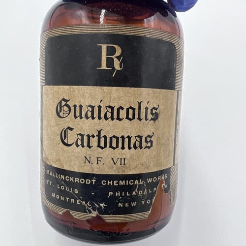 Vintage Mallinckrodt Brown Pharmacy Bottle Guaiacol 4.75" Empty - Thumbnail 2