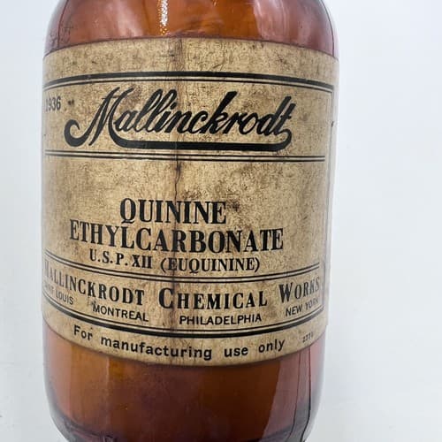 Vintage Mallinckrodt Brown Pharmacy Bottle Quinine Label Decorative 4.75" Empty - Thumbnail 4