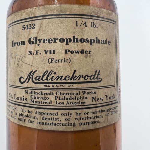 Vintage Mallinckrodt Brown Pharmacy Bottle Iron Glycerophosphate 4.75" Empty - Thumbnail 4