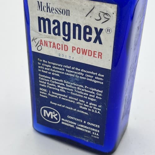 c1940s Cobalt Blue Bottle McKesson's Magnex Antacid Powder McKesson & Robbins - Thumbnail 5
