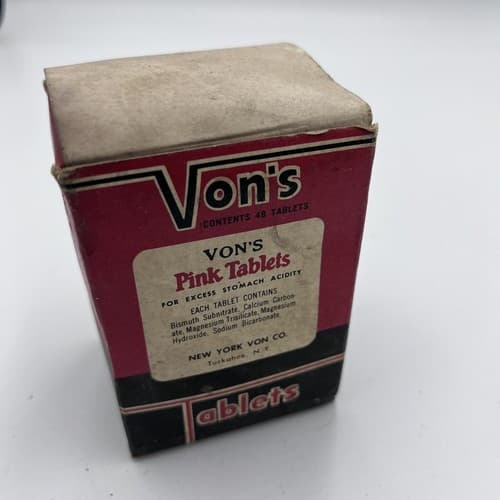 Vintage NOS Nwe York Von's Pink Tablets Stomach Acid Control 1940's