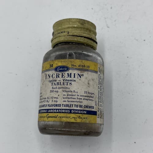 Vintage Bottle Lederle Incremin Lysin Vitamin Medical Bottle - Thumbnail 2