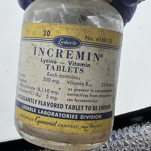 Vintage Bottle Lederle Incremin Lysin Vitamin Medical Bottle - Thumbnail 3