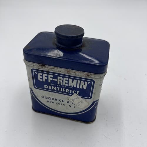 Rare Dental Tin EFF-REMIN Dentifrice Goodrich Love NY Org Full 1940's