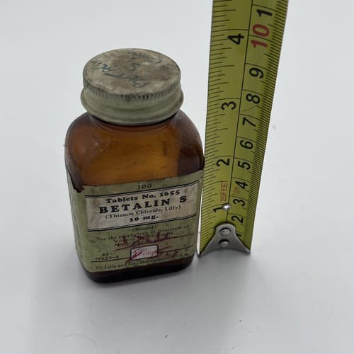 Vintage Lilly BETALIN 10mg Medicine Tablets Medical Bottle 1940s empty - Thumbnail 5
