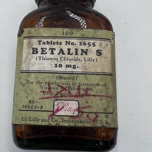 Vintage Lilly BETALIN 10mg Medicine Tablets Medical Bottle 1940s empty - Thumbnail 4