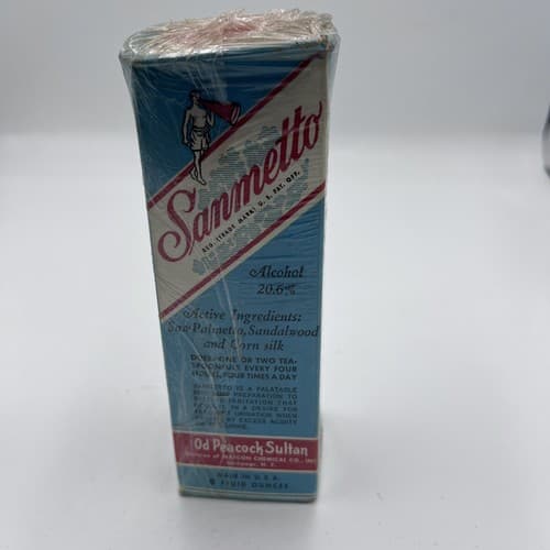 Sealed Antique Pharmacy OD Peacock Sultan SANMETTO Quack Medicine Bottle Box - Thumbnail 4