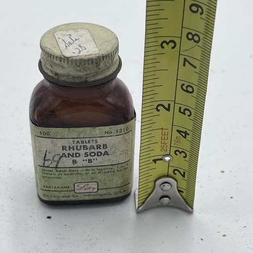 Vintage Lilly Rhubarb and Soda Medicine Pills Tablets Medical Bottle 1940s - Thumbnail 3