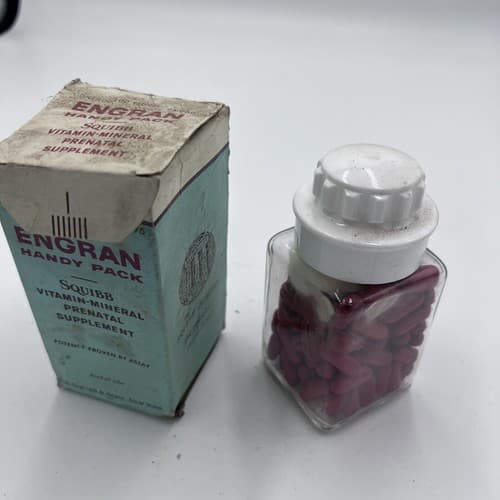 Vintage medicine for collection ENGRAN Prenatal Vitamin Suplements 1950's Squibb - Thumbnail 4