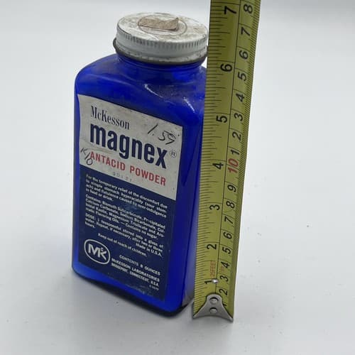 c1940s Cobalt Blue Bottle McKesson's Magnex Antacid Powder McKesson & Robbins - Thumbnail 6