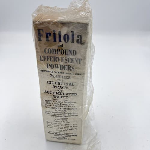 Rare NOS Fritola Effervescent Powders Pinus Medicine Full 1940's 7"