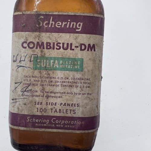 Vintage Schering Combisul DM SulfaDiazine Glass Medicine Bottle Empty - Thumbnail 2
