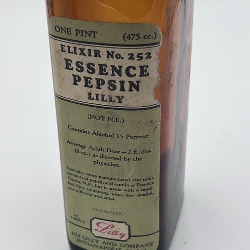 Vintage Lilly Pharmacy Bottle Elixir Essence Pepsin empty - Thumbnail 2