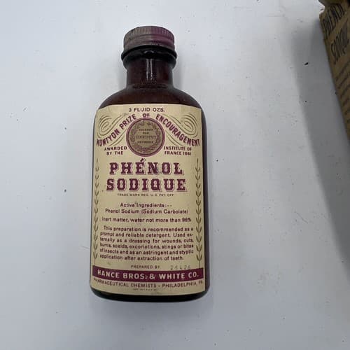 Rare Phenol Sodique Medicine Bottle Hance Brothers & White w/box 7” EMPTY - Thumbnail 2