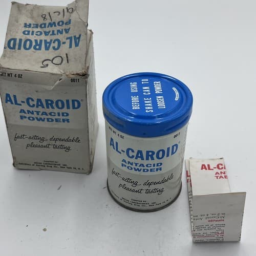 Vintage 1950's Advertising Tin Al-Caroid Antacid Powder American Ferment Co, NY