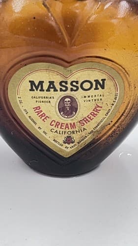 Vtg Paul Masson Rare Cream Sherry Amber Heart Shape Liquor Mini Bottle - Thumbnail 2