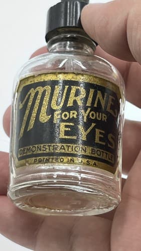 Vintage Embossed Murine For Your EYES Glass bottle w/dropper RARE black label - Thumbnail 3