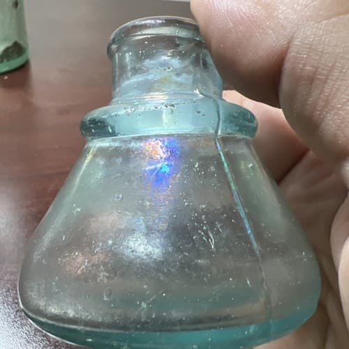 Antique Aqua Light Blue Glass Inkwell! Oily/ Opalescent Sheen 2 1/4" Very Nice - Thumbnail 6