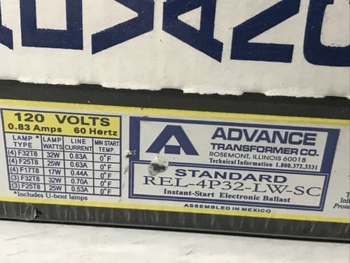 Advance REL4P32LWSC REL-4P32-LW-SC Instant Start Electronic Ballast 120V NEW - Thumbnail 2