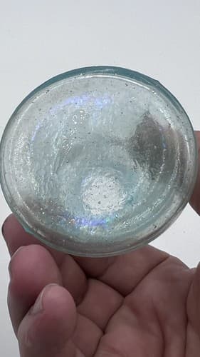 Antique Aqua Light Blue Glass Inkwell! Oily/ Opalescent Sheen 2 1/4" Very Nice - Thumbnail 4
