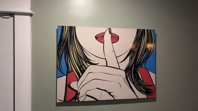 Vintage 1999 pop art print titled "Sssshhh" by Deborah Azzopardi, IKEA's Solmyra - Thumbnail 3