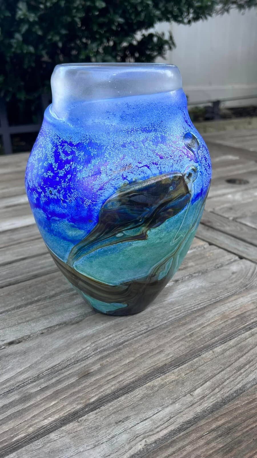 Vase Art Glass signed - Jean Claude Novaro, France 1986, Blue - Thumbnail 7