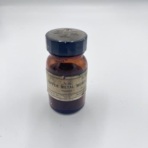 Vtg 1930's Merck Pharmaceutical Apothecary Bottle Copper Metal Powder 1/4lb