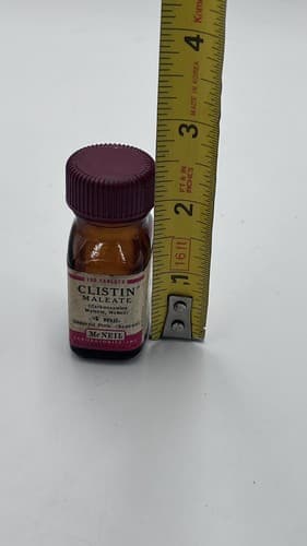 RARE Vintage Mc Neil CLISTIN Carbinoxamine Amber bottle EMPTY, no contents - Thumbnail 6