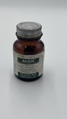 Vintage Medicine Bottle ,ALGIC , Spencer Labs Racephedrine Hydrochloride EMPTY - Thumbnail 4