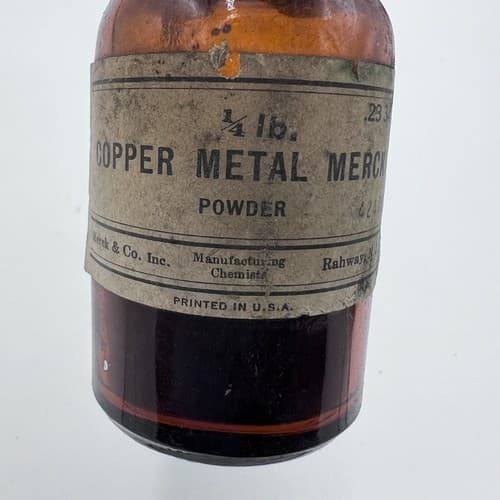 Vtg 1930's Merck Pharmaceutical Apothecary Bottle Copper Metal Powder 1/4lb - Thumbnail 2