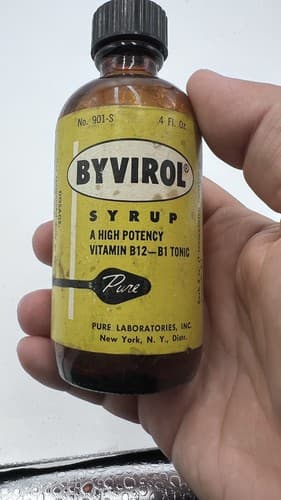 Vintage 1940's BYVIROL PURE Labs Vitamin Bottle Syrup EMPTY - Thumbnail 2