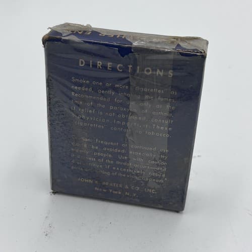 RARE John K. Brater's Asnarettes for Asthma Quack Medicine SEALED 1940's - Thumbnail 2