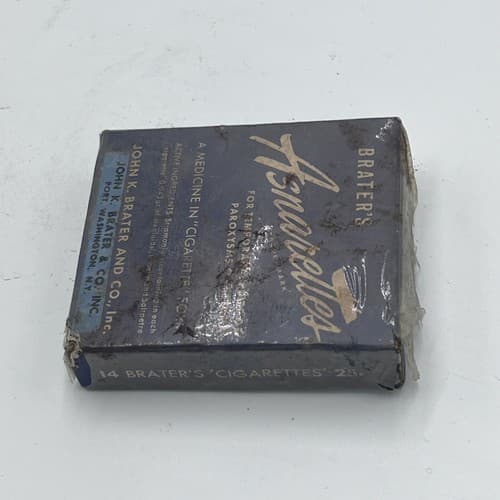RARE John K. Brater's Asnarettes for Asthma Quack Medicine SEALED 1940's - Thumbnail 4
