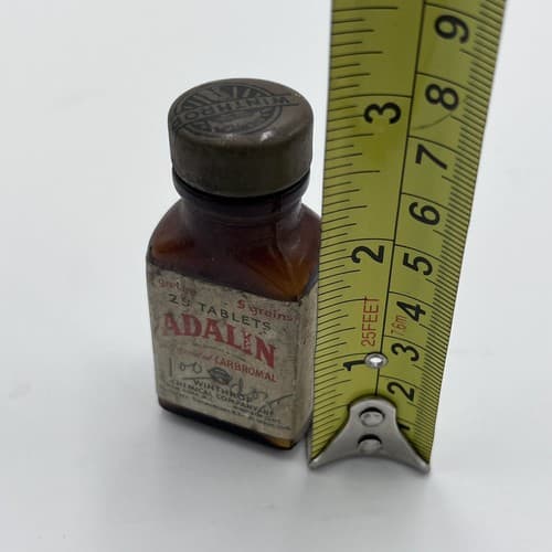 Vintage Winthrop ADALIN Carbromal bottle EMPTY RARE 3" - Thumbnail 5