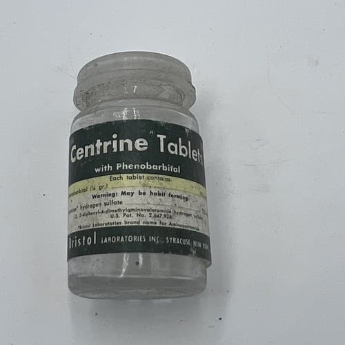 Centrine Phenobarbital Bottle 1.75" Bristol Labs EMPTY - Thumbnail 2