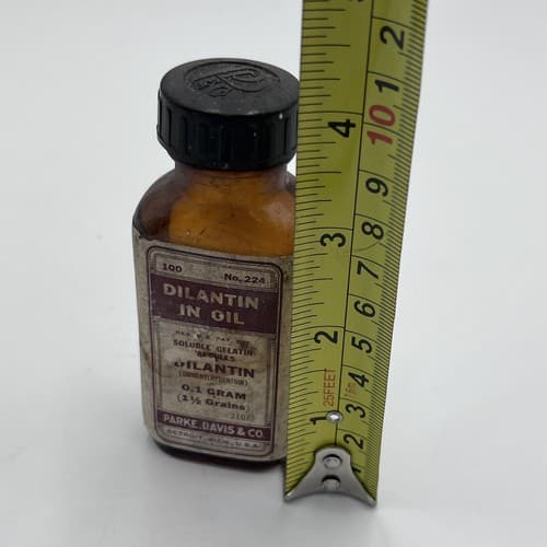 Vintage Medicine Bottle, DILANTIN ( DIPHENYLHYDANTOIN) Parke Davis 224 EMPTY 4" - Thumbnail 6
