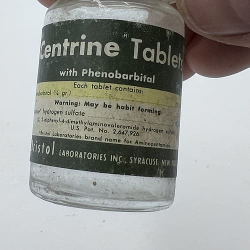 Centrine Phenobarbital Bottle 1.75" Bristol Labs EMPTY - Thumbnail 5