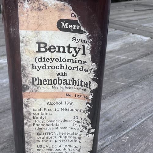 Vintage Bentyl Phenobarbital Merrel EMPTY Amber Pharmacy Bottle 127-16 - Thumbnail 2