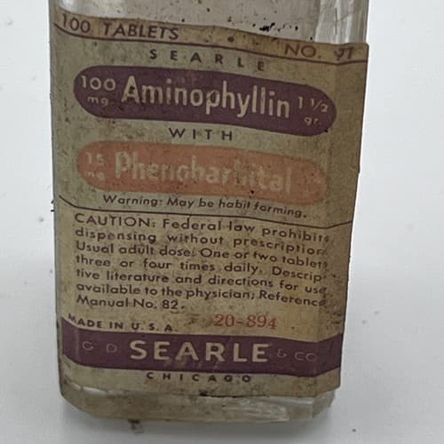 Vintage Glass Medicine Bottle G.D Searle & Co. Aminophyllin 100 tablet empty - Thumbnail 4