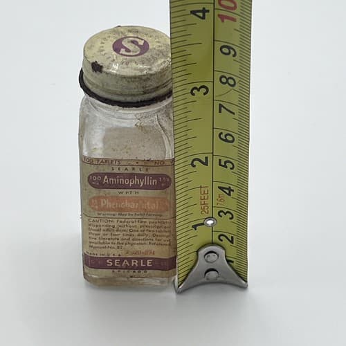 Vintage Glass Medicine Bottle G.D Searle & Co. Aminophyllin 100 tablet empty - Thumbnail 6