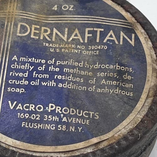 Vintage 1950's Medicinal Jar DERNAFTAN VACRO 4oz w/contents for DISPLAY ONLY - Thumbnail 2